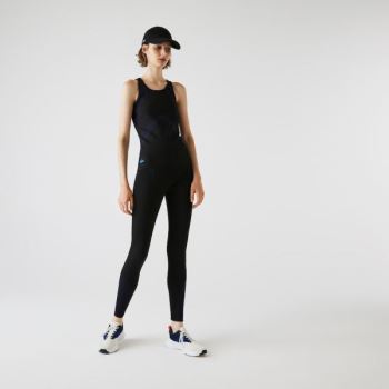 Lacoste SPORT Ergonomic Knit Leggings - Kalhoty Dámské Černé / Tmavě Blankyt Blankyt | CZ-OCmILS